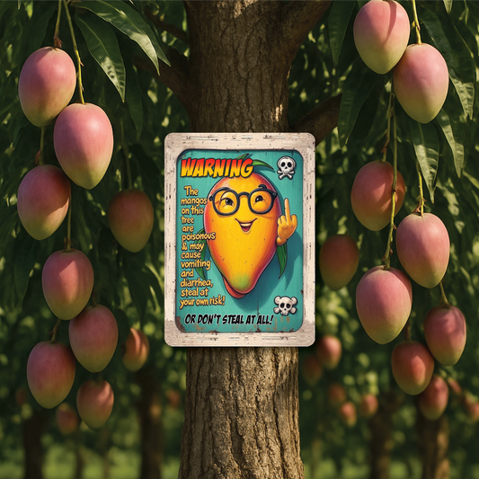 Metal Sign, Warning...The mangos on this tree are poisonous...Middle Finger