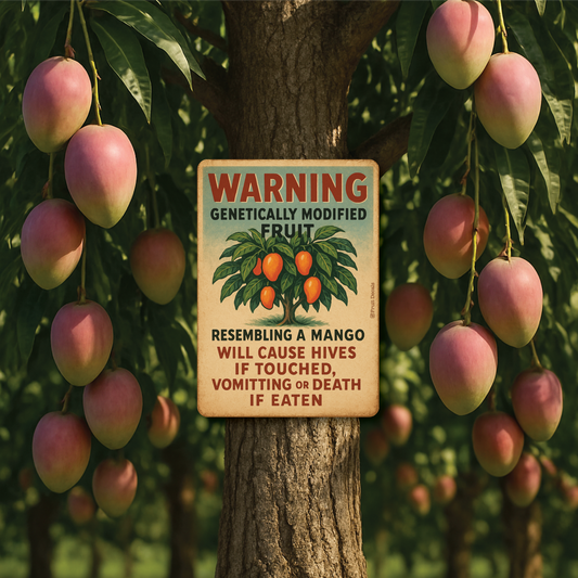 Metal Sign, Genetically Modified Mango...