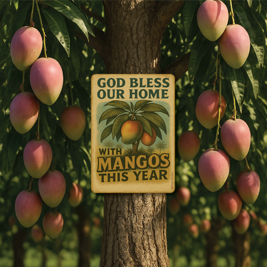 Metal Sign, God Bless our Home with Mangos...