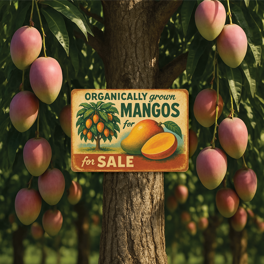 Metal Sign, Organically Grown Mangos...