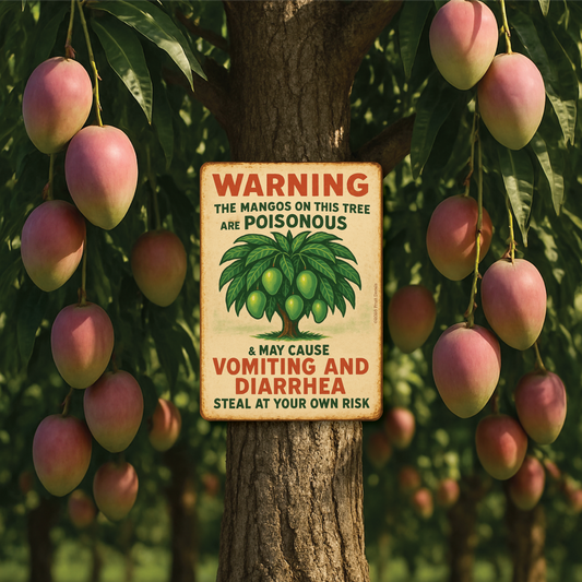 Metal Sign, Warning Poisonous Mangos...Green