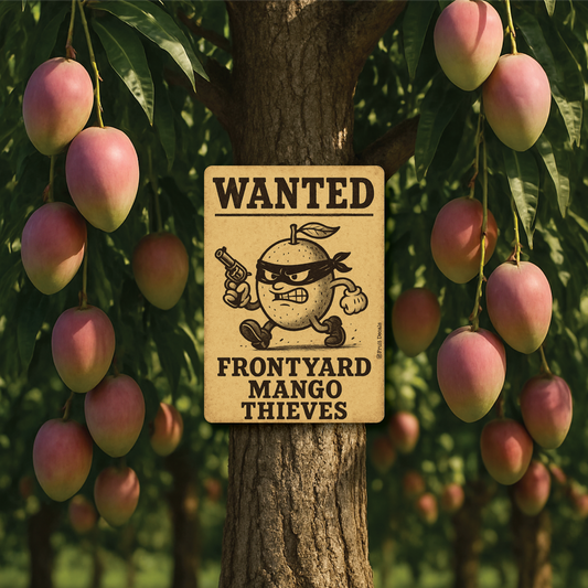 Metal Sign, Wanted, front yard mango...